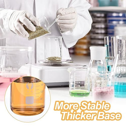 PATIKIL 200ml Low Form Glass Beaker, 12 Pack 3.3 Borosilicate Glass Graduated Printed Scale Measuring Cups with Spout for Kitchen Lab Liquids - size: 200ml