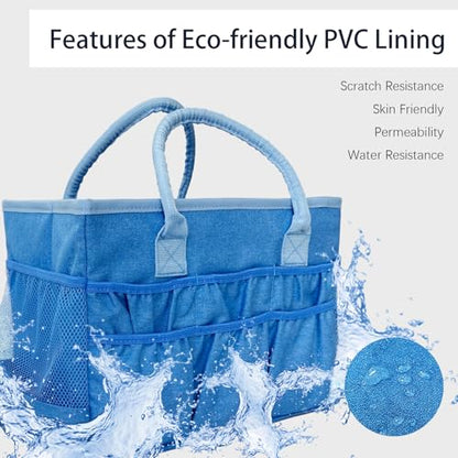 Cupohus Craft Organizer Tote Bag – Craft Caddy with 2 Mesh Side Pockets & Front Elastic Pockets, Foldable Large Capacity Supply Storage Bag for Sewing, Knitting, Painting, and Travel (Blue) - color: Blue
