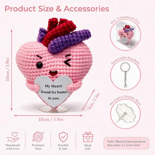Emotional Support Handmade Crochet Heart Keepsake Desktop Ornament - color: Pink Heart01