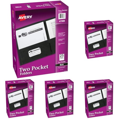 Avery® Two Pocket Folders, Holds up to 40 Sheets, Business Card Slot, 25 Black Folders (47988), (Pack of 5) - style: 200 folders