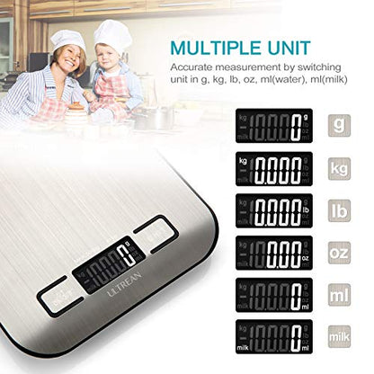 Ultrean Food Scale, Digital Kitchen Scale with LCD Display, Weight Grams and Ounces for Baking Cooking and Meal Prep, 6 Units with Tare Function, 304 Stainless Steel, 11lb (Batteries Included) - size: Medium