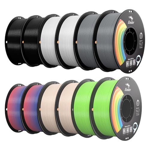 Creality PLA+ 3D Printer Filament 1.75mm, Multicolor, 12-Pack,Toal 12KG - color: Black*2+white*2+grey*2+rainbow*2+beige*2+apple Green*2 Pla+, size: 12kg