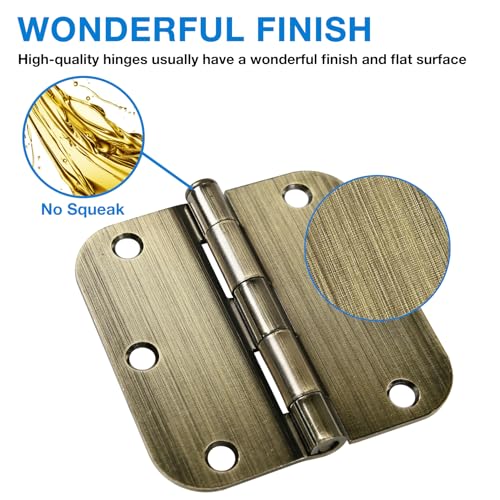 TDCHINGES Rounded Door Hinges 3.5" X 3 1/2 Inch Antique Brass 5/8" 12 Pack - color: Antique Brass-Rounded, size: 12 Pack-no squeak
