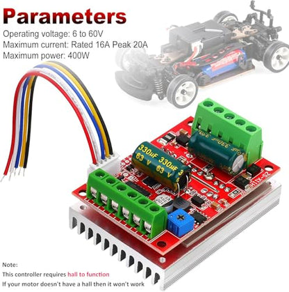 2PCS DC 6-60V 400W BLDC Three-Phase Brushless Motor Controller PWM Hall Motor Control Driver Board 12V 24V 48V with Forward/Reverse/Stop/Brake Function