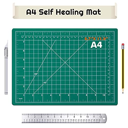 anezus Self Healing Sewing Mat, Rotary Cutting Mat Double Sided 5-Ply Craft Cutting Board for Sewing Crafts Hobby Fabric Precision Scrapbooking Project 9inch x 12inch(A4) - color: Green, size: 12"L x 9"W
