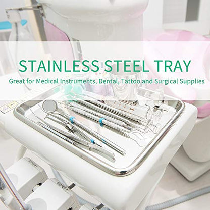 3 Pack Professional Medical Surgical Stainless Steel Dental Procedure Tray Thickening Lab Instrument Tools Trays -Flat Type (8.6" * 6.0" * 0.8", 3) - size: 8.6" * 6.0" * 0.8"