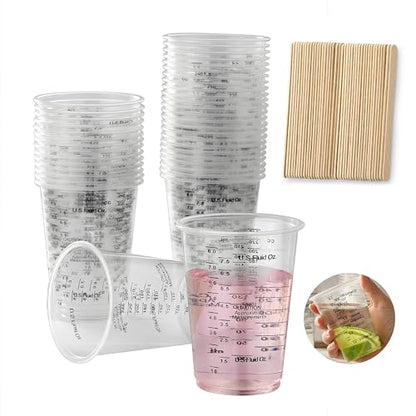 40PCS Measuring Mixing Cups, Little Cook 8oz Disposable Clear Plastic Resin Epoxy Paint Mixing Cups with 40pcs Wooden Stirring Sticks