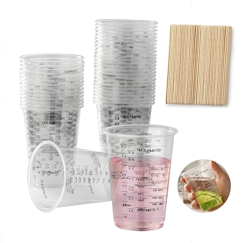 40PCS Measuring Mixing Cups, Little Cook 8oz Disposable Clear Plastic Resin Epoxy Paint Mixing Cups with 40pcs Wooden Stirring Sticks