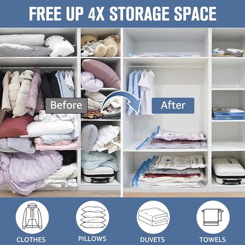 BoxLegend Vacuum Storage Bags with Large Hand Pump 12 Combo (3 Jumbo,3 Large, 3 Medium, 3 Small) Thickened Vacuum Seal Bags for Clothing Coat Bedding Quilt Blanket Pillow Comforters - size: 12 Combo