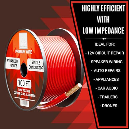 14 Gauge Wire Combo 6 Pack (600ft Total) 100ft Per Roll, 12V Low Voltage Automotive and Electrical Cable, Copper Clad Aluminum (CCA)