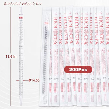 200Pcs 25mL Serological Pipette, Sterile Plastic Serological Pipet - size: 25ml-200Pcs