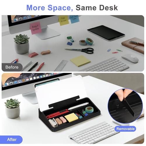 Small Desktop Glass Whiteboard with Storage, Desk Dry Erase White Board - color: Black-white