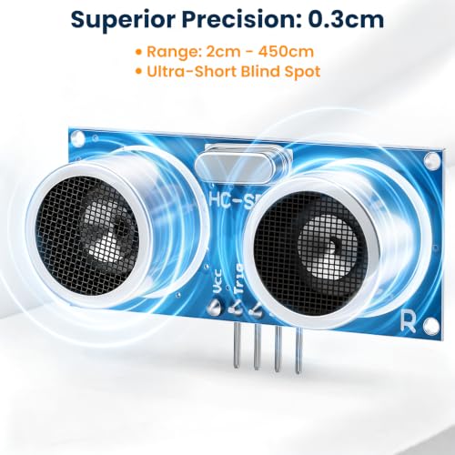 10PCS HC-SR04 Ultrasonic Sensor Module Distance Measuring Transducer for Ar duino UNO ME GA Nano Rasp Berry P i, 0.3cm High Precision Sonar Sensor with Jumper Wires for STEM Robotics Projects