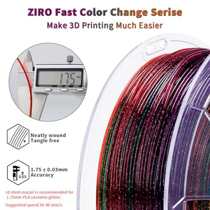 ZIRO Fast Color Change Twinkling PLA, 1.75mm Filament, Chromatic Glitter - color: Chromatic Glitter