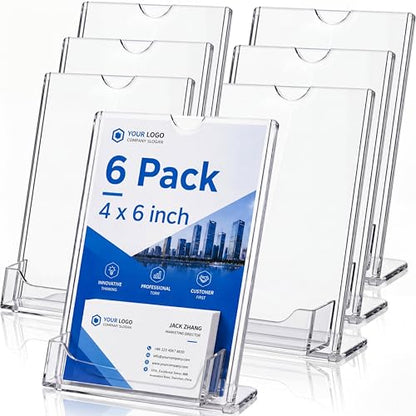 6 Pcs Acrylic Sign Holder Business Card Holder, 4 x 6 Inch, Top Insert - color: Top Insert, size: 4 x 6 Inch