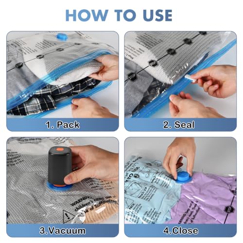 BoxLegend 8 Pack Travel Vacuum Storage Bags with 1400mAh Rechargeable Electric Pump - 23.6"x15.7" Space Saver Compression Bags for Luggage, Suitcase & Closet Organization Airtight Seal for Clothing - size: 8 Small - Electric Pump