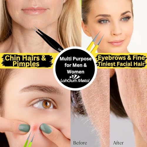 High Precision Sharp Pointed Tweezers for Women Facial Hair Chin Remover, Pointy Needle Nose Tweezers Ingrown Hairs Extra Thin & Ultra Fine Tip Point Tweezer Splinter Removal Tool Kit