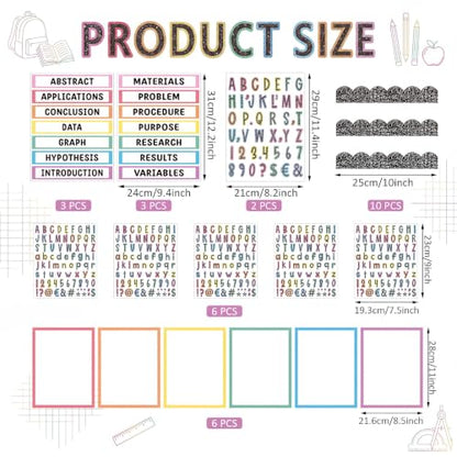 Colarr 98 Pcs Composition Pastel Science Fair Board Supplies 60 Trim Scalloped Poster Boards 24 Presentation Subtitles 6 Self Adhesive Project Titles 8 Letter Sticker for Classroom Display - style: Composition