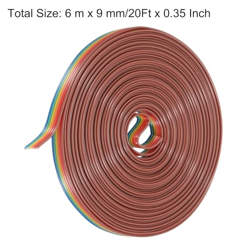 MECCANIXITY 1 Pcs 6 Pin Flat Rainbow Ribbon Cable 20 Ft 1.27mm Pitch Breadboard Jumper Wires for Electronic Projects - size: 20 Ft, style: 6P