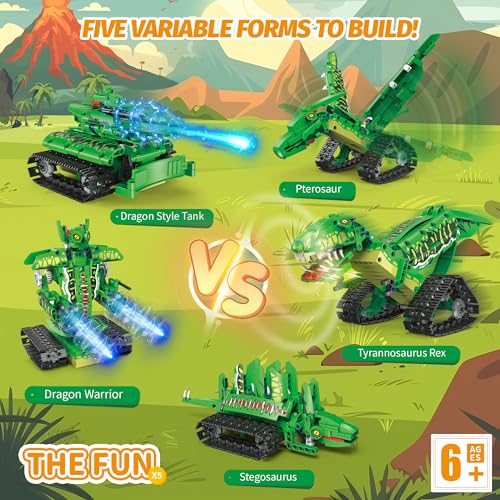 5 IN 1 Dinosaur Toy for 6-12 Years Old Kids Boys, Robot Dino Building Set with APP & 2.4GHz Remote Control Science Programmable Building Block Dinosaur Kit, Birthday Gifts for Age 6 7 8 9 10 11 12