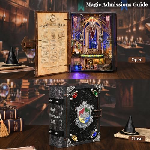 MiniCity Magic Admissions Book Nook Kit, DIY 3D Wooden Puzzle with LED - color: Magic Admissions Guide