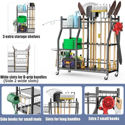WALMANN Garden Tool Organizer with Wheels, Rakes/Shovels/Yard Tools Stand - size: 36.25 inch L