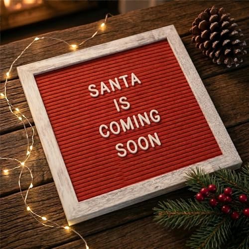 Rustic Red Felt Letter Board Sign, 10x10 Inch with Display Stand - color: Rustic Red