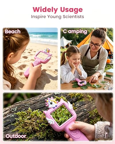 Outdoor Portable Kids Microscope: Handheld Microscope Auto Focus - color: Light Pink