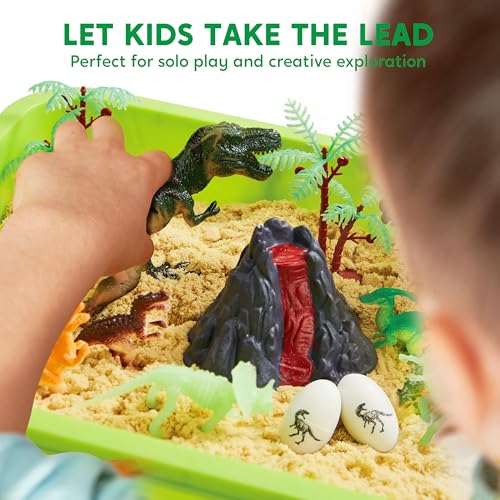 JOVA Klever Kits Dinosaurs Sensory Bin Toys for Kids with Glow in The Dark Dinosaurs, Sandbox with Lid Sand, Preschool Learning Activities Gifts for Boys Girls Age 3+ - style: Dinosaur