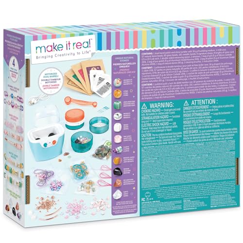 Make It Real: Rock Tumbler & Polish-Shine Bead Tumbler – 327pc Jewelry Craft Kit, Natural Stone Polishing Machine, Create 8 Bead Bracelets, Tweens-Girls-Kids 8+
