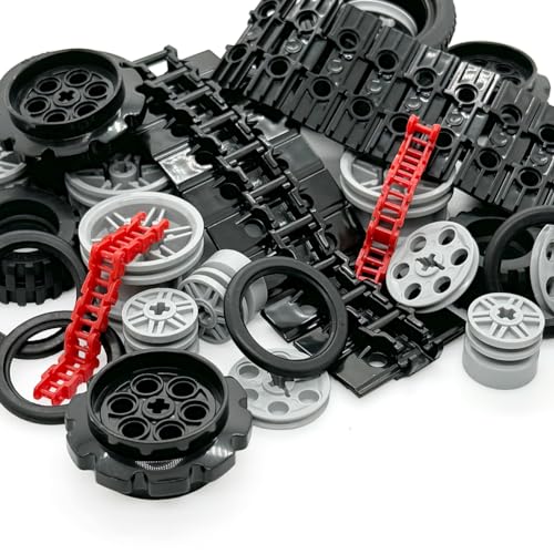 Miutrue Technical Parts Car Gears Wheels Treads Chain Links Building Blocks Accessories Pieces kit Construction Toys for Kids 6yrs+ Compatible with Major Brands - style: Wheels Track Chain Set