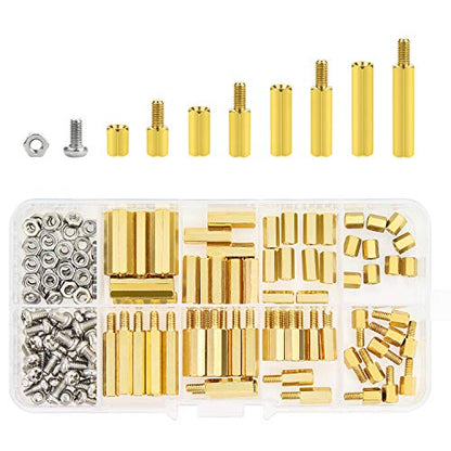 HELIFOUNER 160 Pieces M3 Male Female Hex Brass Spacer Standoff Screw Nut Assortment Kit - size: M3 Brass Standoff Kit