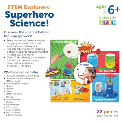 Learning Resources STEM Explorers Superhero Science!, Critical Thinking, Experiments for Kids, Magnets for Boys and Girls, Ages 6+,21 Pieces