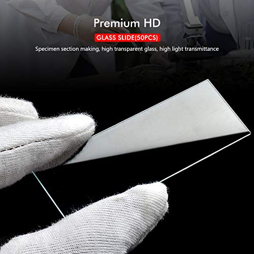 50 Pieces Microscope Slides and 100pcs Pre-Cleaned 20mm x 20mm Microscope Cover Slips Glasses for Basic Biological Science Education