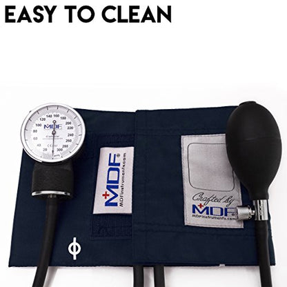 MDF Instruments, Calibra Aneroid Premium Professional Sphygmomanometer, Blood Pressure Monitor with Adult Cuff & Carrying Case, Lifetime Calibration, White Dial, Navy Blue Cuff, MDF808M04 - color: Navy Blue, size: Standard Gauge - Adult Cuff
