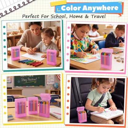 Clabby 2 Pcs 2 in 1 Plastic Crayon Box with Sharpener Holds 24, Pink - color: Pink