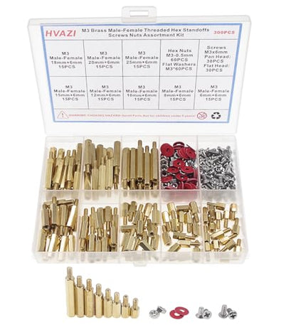 300PCS M3 Brass Male-Female Hex Standoffs, Screws Nuts & Washers Kit - size: M3