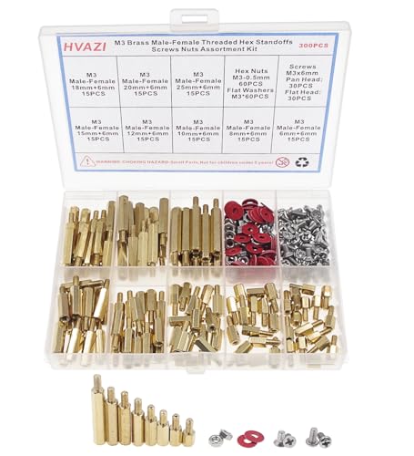 300PCS M3 Brass Male-Female Hex Standoffs, Screws Nuts & Washers Kit - size: M3