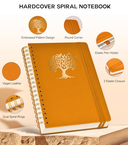 PERCUN B5 Spiral Notebook 300 Numbered Lined Pages Hardcover Journal 7"x10" - color: Orange, size: B5 size (7in x 10in)
