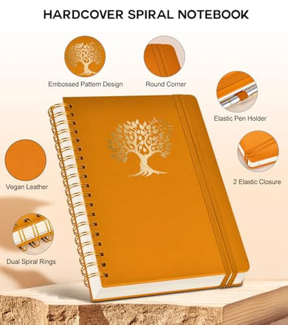 PERCUN B5 Spiral Notebook 300 Numbered Lined Pages Hardcover Journal 7"x10" - color: Orange, size: B5 size (7in x 10in)