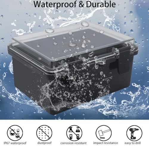 Junction Box, Hinged Black Clear Cover IP67 Waterproof ABS Project Box with Mounting Plate Electrical Box Enclosure with Wall Bracket 7.1 x 5.1 x 3.5inch(180x130x90mm) - color: Clear, size: 7.1"x5.1"x3.5"