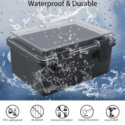 Junction Box, Hinged Black Clear Cover IP67 Waterproof ABS Project Box with Mounting Plate Electrical Box Enclosure with Wall Bracket 7.1 x 5.1 x 3.5inch(180x130x90mm) - color: Clear, size: 7.1"x5.1"x3.5"