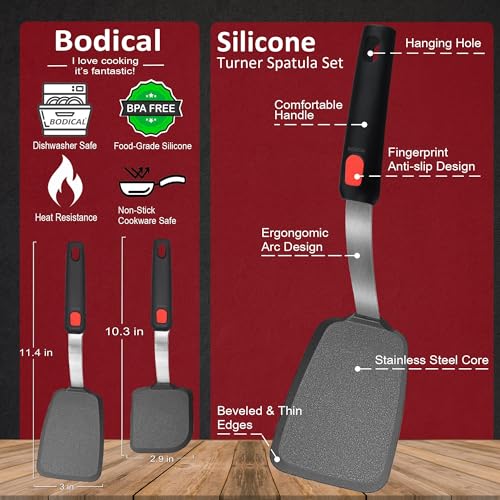 2 Pack Silicone Spatula Turner, 600°F Heat Resistant Kitchen Spatula Set for Nonstick Cookware, Cooking Utensil Set for Egg Pancake Flipper/Heat Resistant Silicone Grip - size: 2 Pack
