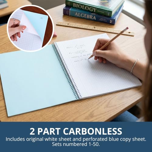 ROARING SPRING Science Lab Notebook, 4x4 Graph Ruled, 50 Numbered Carbonless Sets, 11" x 9", White/Blue Paper, Proudly Made in USA, Hard Board Cover - style: Single Book