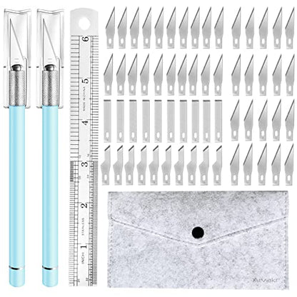 Craft Hobby Knife, Exacto Knife, 2 Knives and 60 Blades with a Bag, Precision Cutter Knife for Cutting Carving Scrapbooking Stencil, Turquoise - color: Turquoise