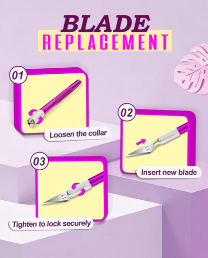 DIYSELF Craft Knife Set with 20 Extra #11 Blades, Aluminum Handle, Ruler - color: Purple-20pcs