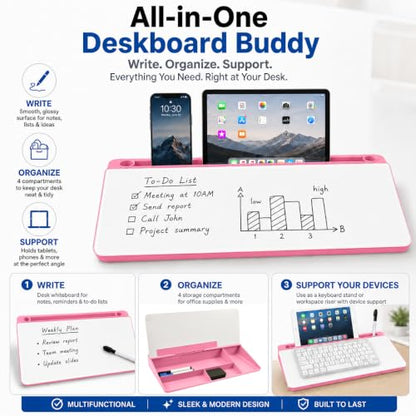 Glass Desktop Whiteboard,Dry Erase Board Buddy Keyboard Stand - color: Pink