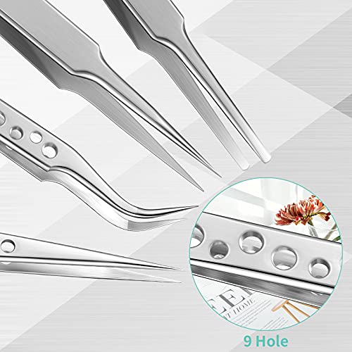 8 Pcs Stainless Steel Tweezer Set Forceps Magnifying Glass for Beauty Craft