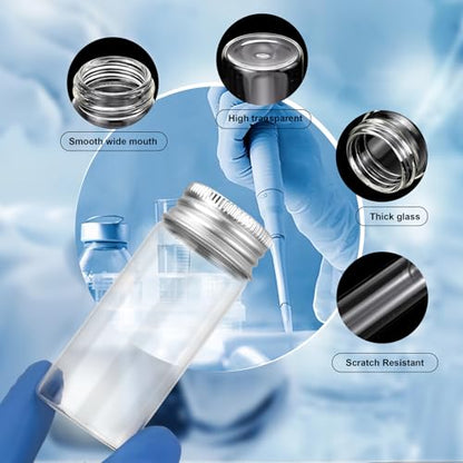 24Pcs 30mL Tiny Jars Clear Glass Vials, Silver Aluminum Screw Caps