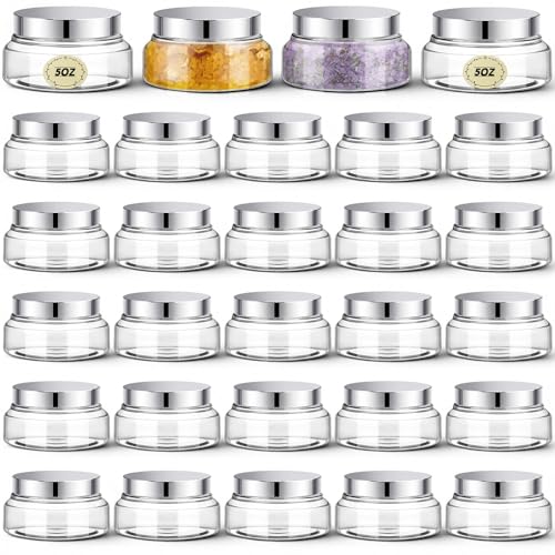 24 Pack Plastic Cosmetic Jars with Lids Label, 5 oz, Clear,Silver - color: Clear,Silver, size: 5 oz